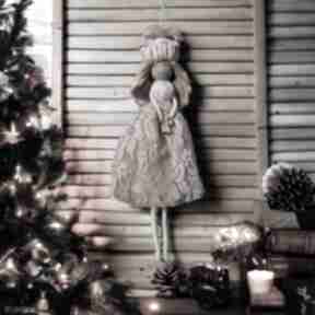 Pomysł na prezent świąteczny. Mikołajka z drewnianym aniołkiem zawieszka na choinkę dekoracje