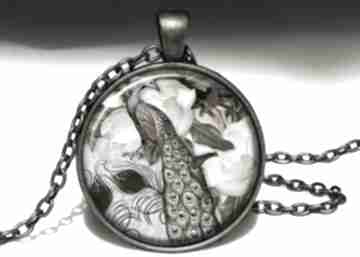 Wiktoriański paw - duży medalion z łańcuszkiem naszyjniki eggin egg, vintage