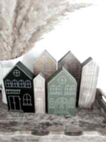 6 x dekoracje wooden love domki, drewniane, kamieniczki, ręcznie malowane, z drewna, domek