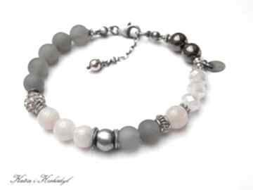 Grey and peach srebro miedź jadeity agaty hematyt swarovski