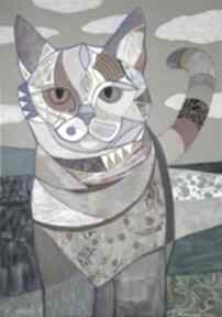 oryginał na 50x70 cm - mozaikowy gabriela krawczyk obraz, płótnie, kot, kotek, nowoczesny