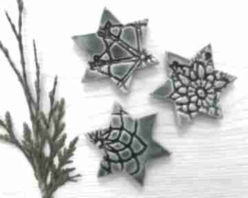 Święta upominek. Zestaw 3 gwiazdek magnesów ceramika ana śnieżynki, upominki bożonarodzeniowe