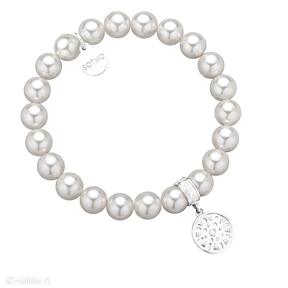 Kremowa bransoletka z pereł swarovski® crystal ze srebrną ażurową rozetką sotho, perły, modna