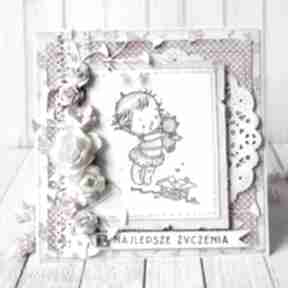 Słodkie, różowe życzenia scrapbooking kartki barbara róż, imieniny, urodziny, roczek, chrzest