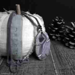 Wisior z fioletowym agatem biżuteria ezoteryczna wisiorki kobela boho, duży, agat - wire