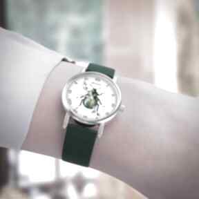 Zegarek mały - zielony żuczek silikonowy, zegarki yenoo, pasek, chrząszcz, dla niej