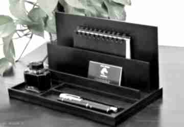 Organizer biurko drewniany czarny przybornik skandynawski prezent
