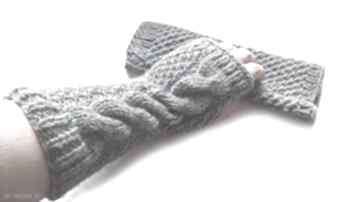 Mitenki rękawiczki wełniane - popielate z warkoczem molicka - akrylowe, warkocz