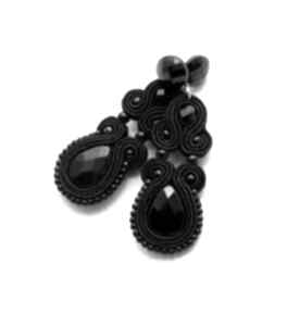 Kolczyki sutasz z onyksami si su sznurek, sztyfty, eleganckie, wieczorowe, soutache, onyx