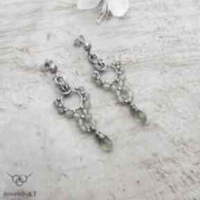 Splecione zieloności - jewelsbykt srebrne kolczyki, długie, retro, peridot, na lato