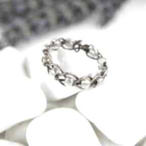 Pleciony pierścionek z toho blue pearl art wire wrapping, z miedzi, biżuteria na prezent