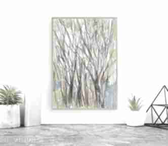 Oprawiony z drzewami, drzewa obraz A4, obrazek zielony do sypialni, szkic annasko rysunek