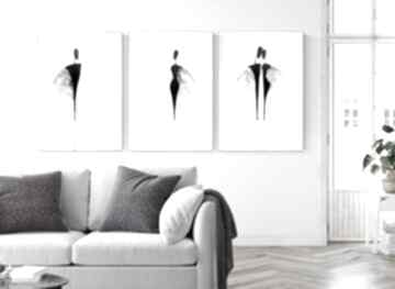 Zestaw 3 50x70 cm wykonanych ręcznie, abstrakcja, elegancki minimalizm plakaty art krystyna