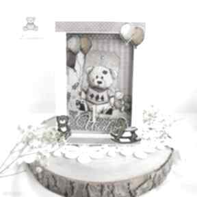 Kartka na roczek, pierwsze urodziny "babygirl miś vintage" gotowa scrapbooking lulaczkowo