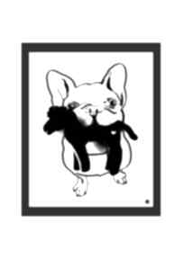 buldog - buba plakat 40x50 autorska malinowe cacko pies, ilustracja, grafika