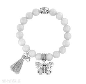 Tassel light grey jade butterfly motyl jadeit chwost bransoletka