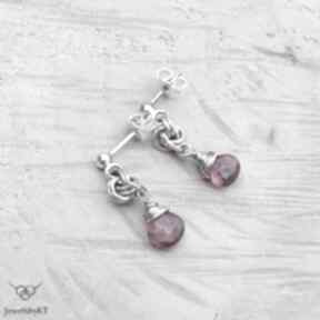 Turmalinowe kolory - róż jewelsbykt srebrna biżuteria, kolczyki, na sztyft, chainmaille