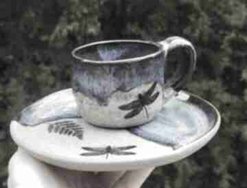 Ceramika na prezent: filiżanka na kawę kamionka do espresso kubek ważki paprocie ceramiczny