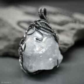 Kalcyt srebrny "narmakil" branicka art wisiorek, bryłka, surowy kamień, wire wrapping, długi