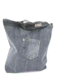 Jeansowa torba z kieszonkami zapinana na zamek ramię gabiell, torebka jeans, worek, dżins