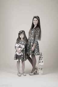 Pomysł na świąteczny upominek! Sukienek grafitowe sukienki mrugala dla mamy i córki, komplet