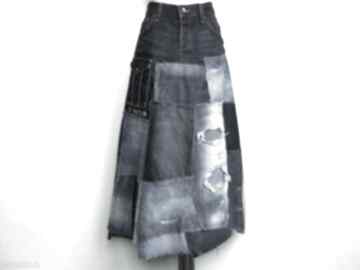 Długa patchworkowa jeans r 44 anita palmer art jeansowa, recycled denim, asymetryczna street