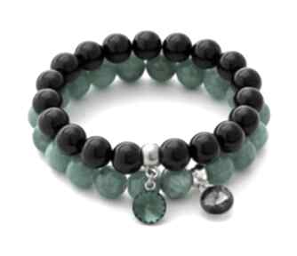 Black emerald jade set with crystal pendants jadeit kryształek