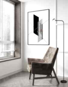 Plakat geometryczny - biało szary format 61x91 cm plakaty hogstudio, do salonu