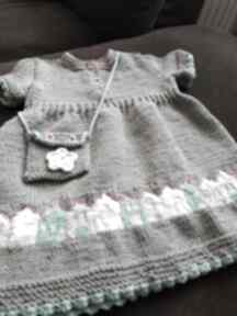 Sukienka "domki" z torebką gaga art, niemowlę, rękodzieło, na drutach, włóczka