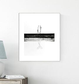Grafika 40x50 cm malowana ręcznie, abstrakcja, styl skandynawski, czarno biała, 2833055 minimal