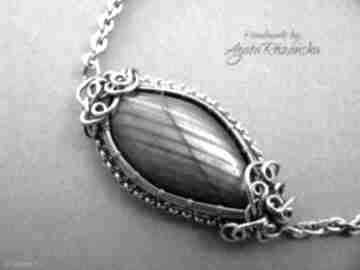 Bransoletka z zielonym labradorytem, wire wrapping, stal chirurgiczna agata rozanska