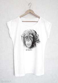 Pan troglodytes koszulka oversize biała XL gabriela krawczyk, t-shirt, nadruk, małpa