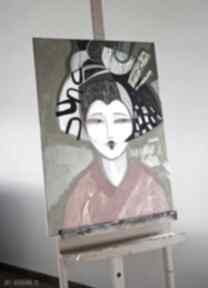 Obraz oryginał na płótnie 50x70 cm - gejsza creo, japonka, geisha, ręcznie