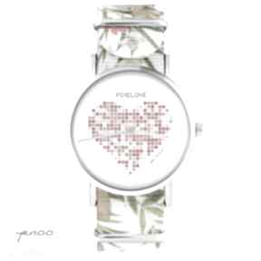 pikselove kwiaty, nato, biały zegarki yenoo zegarek, bransoletka, serce, prezent