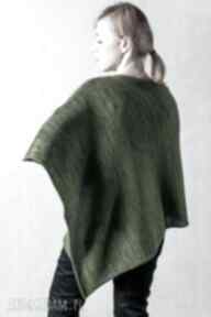 Ponczo zielone - melanż poncho hermina, wełna, z uniwersalne, codzienne stylizacje, narzutka