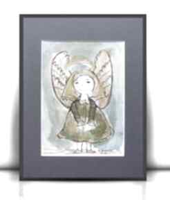 Aniołek obrazek ręcznie malowany, rysunek z aniołkiem, akwarela, dla dziewczynki pokoik