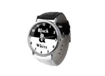 Black&white skórzany zegarek dużą tarczą black white elegancki skóra