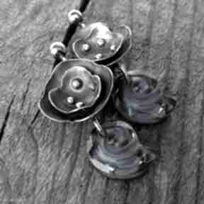 Nenufary kolczyki z kryształem miechunka srebrne, wiszące, metaloplastyka srebro, kryszał