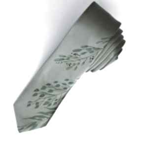 z nadrukiem - krawaty gabriela krawczyk krawat, liście, zielony, nadruk, wąski