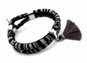 Bransoletka boho joyee azteq black & white beezoo, tkanina, chwost