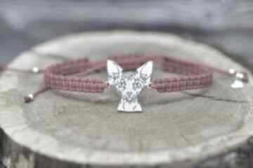 Kot sfinks - bransoletka, srebro 925 pasją i pędzlem, sznurkowa, sphinks, biżuteria z kotem