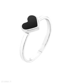 Srebrny pierścionek z czarnym serduszkiem sotho, sercem, serce, czarne