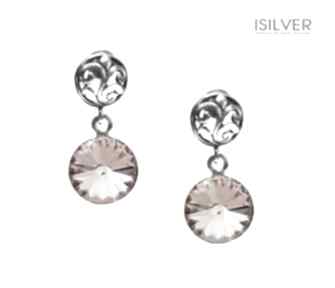 Retro rivoli vintage rose kolczyki biżuteria bernas swarovski, srebro, quartz, prezent