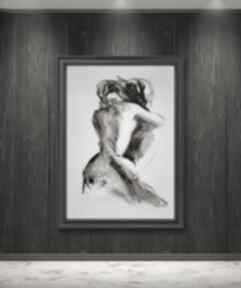 Lovers - 50x70 galeria alina louka kobieta szkic, mężczyzna obraz, kochankowie, czarno biała