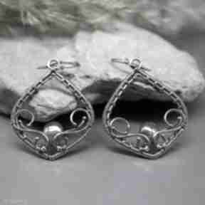 Kolczyki wire wrapping z rubinami "fionwe" branicka art srebrne - rubinem, długie wiszące