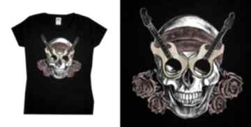 Rock'n'rollskull in black koszulki take art t-shirt, hand painted, ręcznie