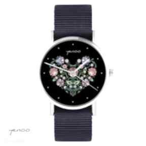 yenoo, czarny granatowy, zegarki zegarek, bransoletka, folkowy, serce, nato, prezent