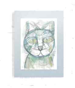 Rysunek z kotem, kot obraz malowany ręcznie, grafika do dziecięcego pokoju A3 pokoik dziecka