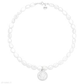Srebrny z pereł naturalnych sotho 925, naszyjnik, perły, perłami, moneta