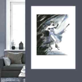 Akwarela 40cm x 50cm " tango ajan art ręcznie malowane, niebieskie obrazy - do salonu